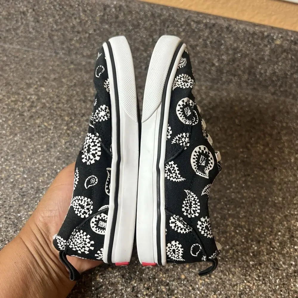 Vans New Era Paisley White/Black Slip On Little Kid Toddler Sz 10 Sneaker Canvas
